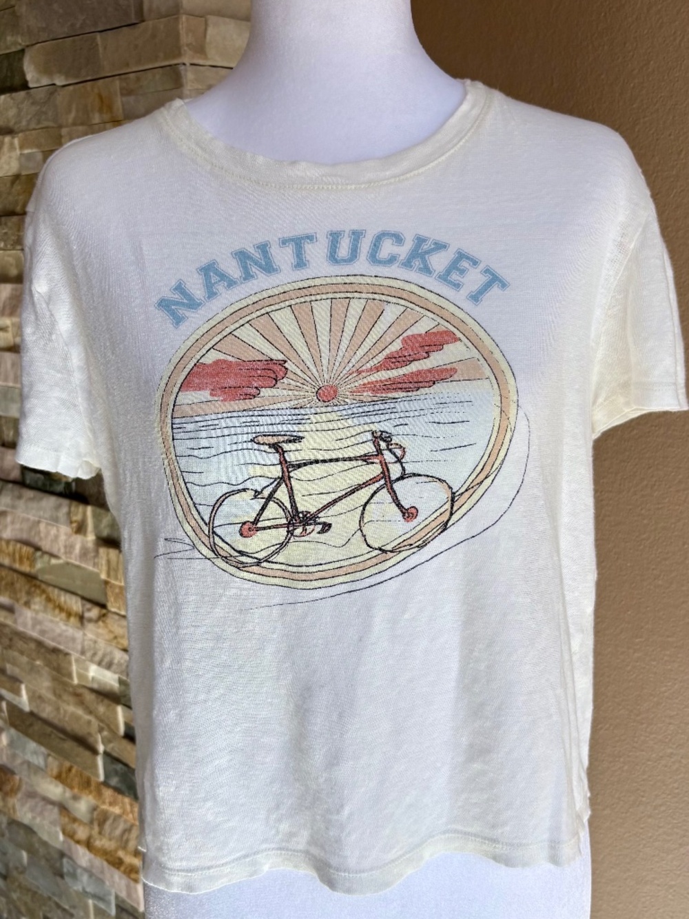 J Crew Nantucket Bicycle Classic Linen Graphic Tee Shirt size S